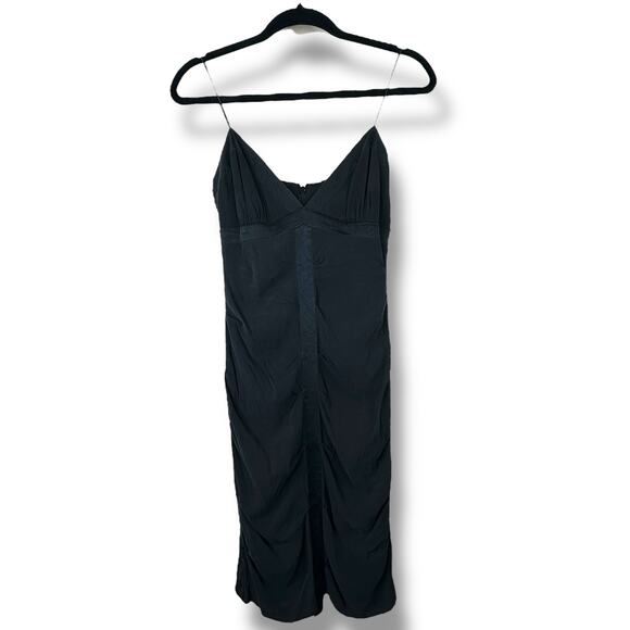 Nicole Miller Collection Black Chiffon Silk Ruched Cocktail Mini Dress Size 2 - Picture 1 of 7